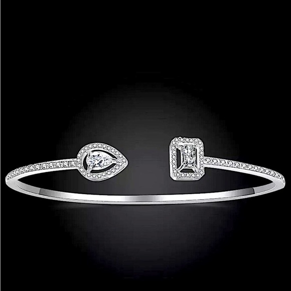Snake Pear Sterling Silver Zircon Adjustable Bangle - Picture 6 of 9